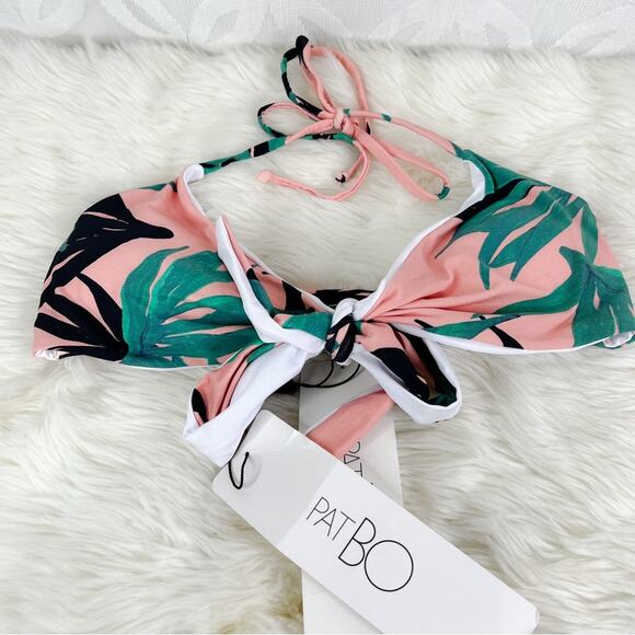 PATBO Tropical Floral Triangle Black Salmon Bikini Top Size 4 NWT - Picture 4 of 10